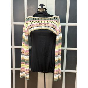 Forever 21 Cropped Open Knit Striped Shrug Sweater Top Large Multicolor Boho